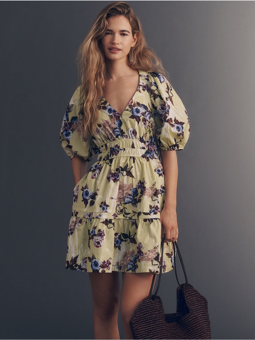 Maeve Puff Sleeve Mini Dress 100% cotton